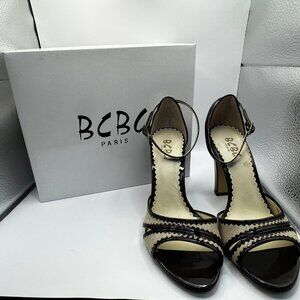 BCBG Paris Yadid Oatmeal Woven Heels | Ankle Strap Pumps Size 7